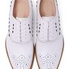 Mens White Oxfords Formal Dress Shoes - Genuine Leather Classic Round Toe Wingtip Brogue Lace Up Derby Shoes for Wedding