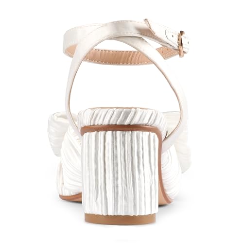 Women's Bow Knot Heeled Sandals Open Toe High Block Ankle Strap Chunky Heels Bride Wedding Shoes