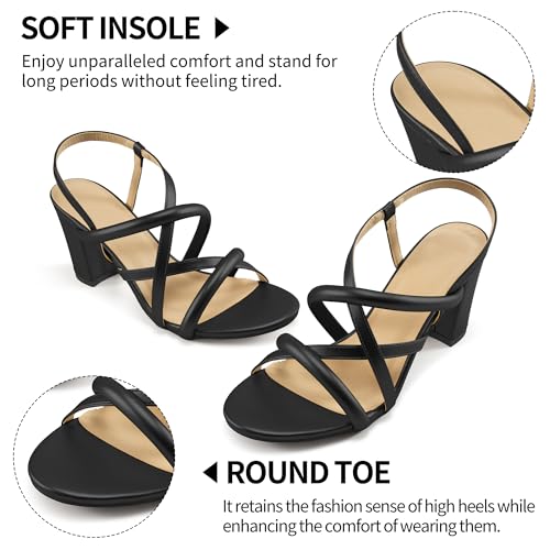 Chunky Heels for Women Prom: Comfortable Strappy Open Toe Heeled Sandals - Ankle Strap Wedding Dress Heel Shoes