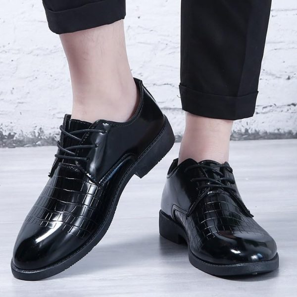 Dress Oxford Formal Shoes for Mens Lace-up Breathable Business Synthetic Leather Prom Wedding Slip Resistant Block Heel Rubber
