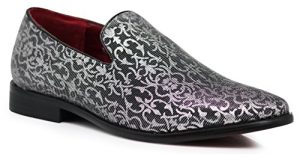 ARK1 Men's Vintage Satin Silky Floral Fashion Dress Loafer Slip On Tuxedo Formal Dress Shoes Designer