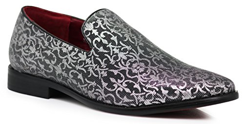 ARK1 Men's Vintage Satin Silky Floral Fashion Dress Loafer Slip On Tuxedo Formal Dress Shoes Designer