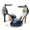 Lady Satin Dress Platform High Heels Wedding Sandals Crystal Back with Free Earrings