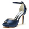 Lady Satin Dress Platform High Heels Wedding Sandals Crystal Back with Free Earrings