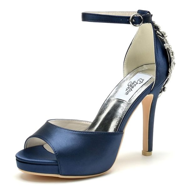 Lady Satin Dress Platform High Heels Wedding Sandals Crystal Back with Free Earrings