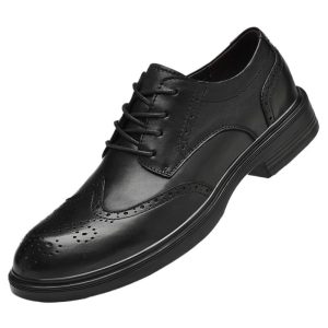 Dress Formal Shoes for Mens Lace-up Cap Toe Design Wedding Non Slip Low Top Block Heel Height Increasing Shoe Vegan Leather
