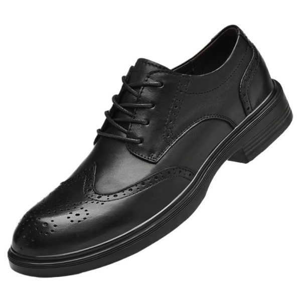 Dress Formal Shoes for Mens Lace-up Cap Toe Design Wedding Non Slip Low Top Block Heel Height Increasing Shoe Vegan Leather