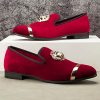 Men's Loafers Velvet Shoes Metal Eagle Buckle Wedding Party Smoking Slipper Dress Loafers Shoes for Men
