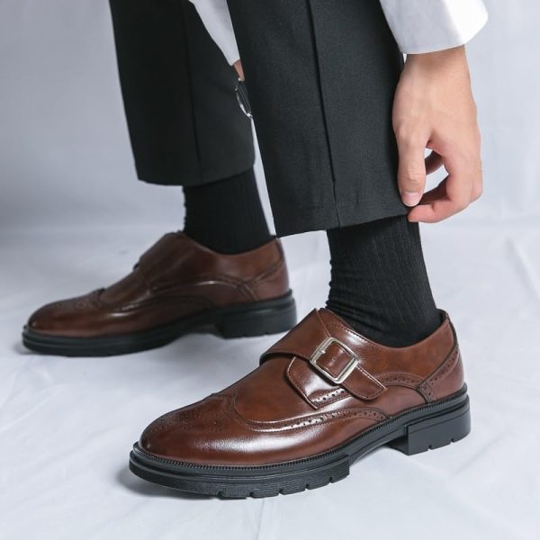 Monk Brogue Dress Formal Shoes for Men Tuxedo Business Slip On Breathable Business Tuxedo Wedding Block Heel Formal Synthetic