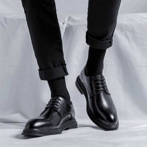 Dress Oxford Shoes for Men's Lace-up Prom Wedding Tuxedo Non Slip Low Top Block Heel Shoe Faux Leather Classic Cap Toe Design