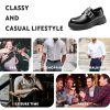 Men's Leather Monk Strap Platform Chunky Heel Loafers Retro Classic Round Toe Heightening Non Slip Lug Sole Slip on Business