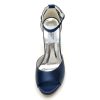 Lady Satin Dress Platform High Heels Wedding Sandals Crystal Back with Free Earrings