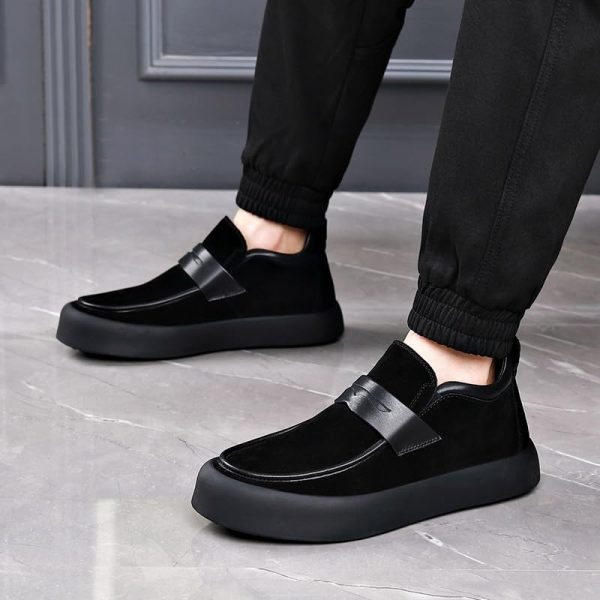 Party Loafers for Men's Pu Leather Uniform Solid Color Block Heel Shoe for Casual Wedding Party Prom Slip-on