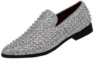 SPK70 Men's Vintage Spike Dress Loafers Slip On Fashion Shoes Classic Tuxedo Dress Shoes
