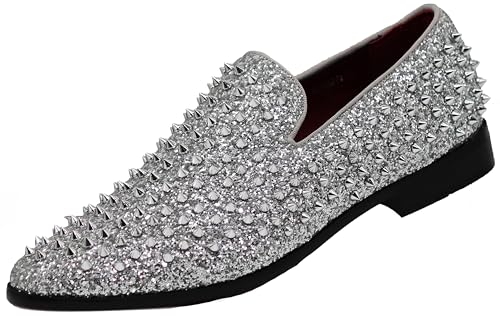 SPK70 Men's Vintage Spike Dress Loafers Slip On Fashion Shoes Classic Tuxedo Dress Shoes