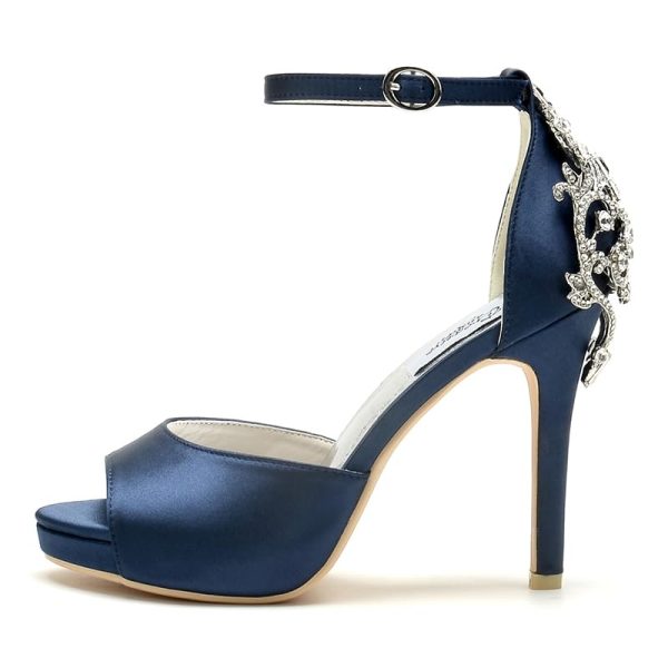 Lady Satin Dress Platform High Heels Wedding Sandals Crystal Back with Free Earrings