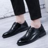Dress Oxford Formal Shoes for Mens Lace-up Breathable Business Synthetic Leather Prom Wedding Slip Resistant Block Heel Rubber