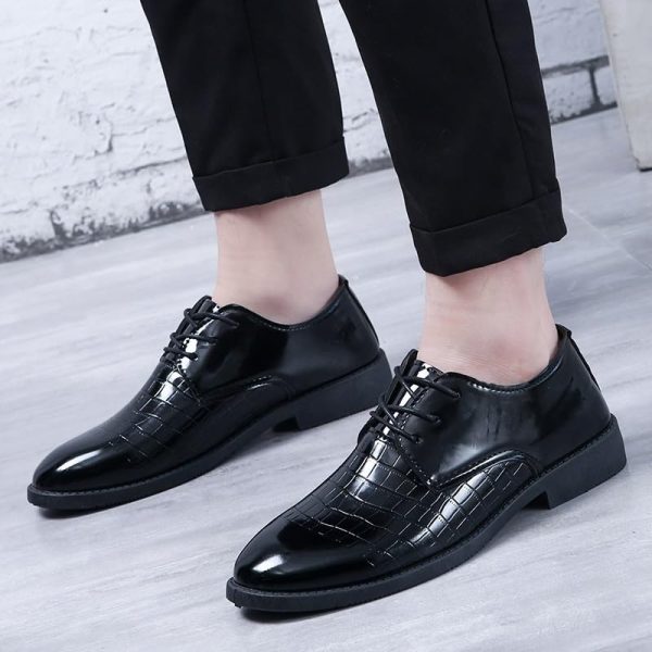 Dress Oxford Formal Shoes for Mens Lace-up Breathable Business Synthetic Leather Prom Wedding Slip Resistant Block Heel Rubber