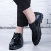 Dress Oxford Formal Shoes for Mens Lace-up Breathable Business Synthetic Leather Prom Wedding Slip Resistant Block Heel Rubber