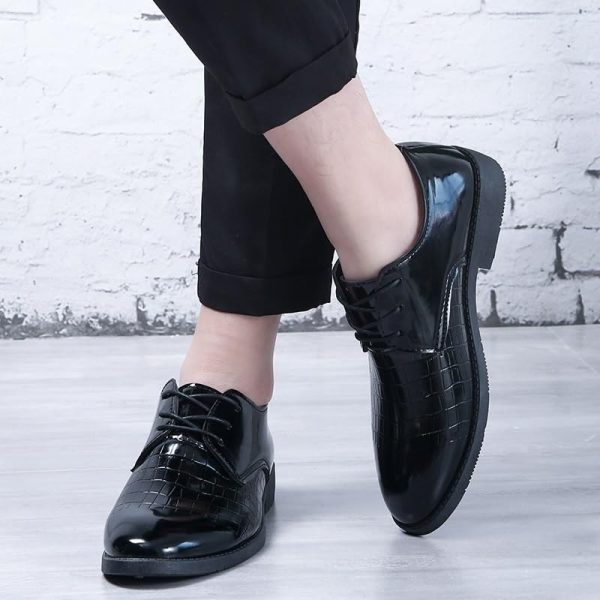 Dress Oxford Formal Shoes for Mens Lace-up Breathable Business Synthetic Leather Prom Wedding Slip Resistant Block Heel Rubber