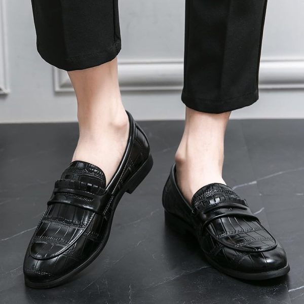 Men Oxford Dress Shoes Formal Slip On Business Leather Plain Toe Low Heel Non Slip Rubber Sole Comfortable Office Wedding Shoes