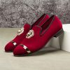 Men's Loafers Velvet Shoes Metal Eagle Buckle Wedding Party Smoking Slipper Dress Loafers Shoes for Men