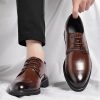 Men's Oxford Shoes Business Lace Up Round Toe Leather Non Slip Block Heel Shoes for Wedding Evening Uniform Office