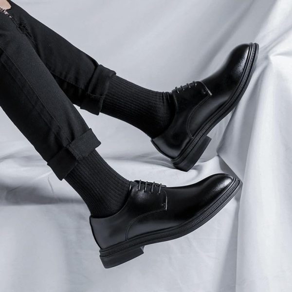 Dress Oxford Shoes for Men's Lace-up Prom Wedding Tuxedo Non Slip Low Top Block Heel Shoe Faux Leather Classic Cap Toe Design
