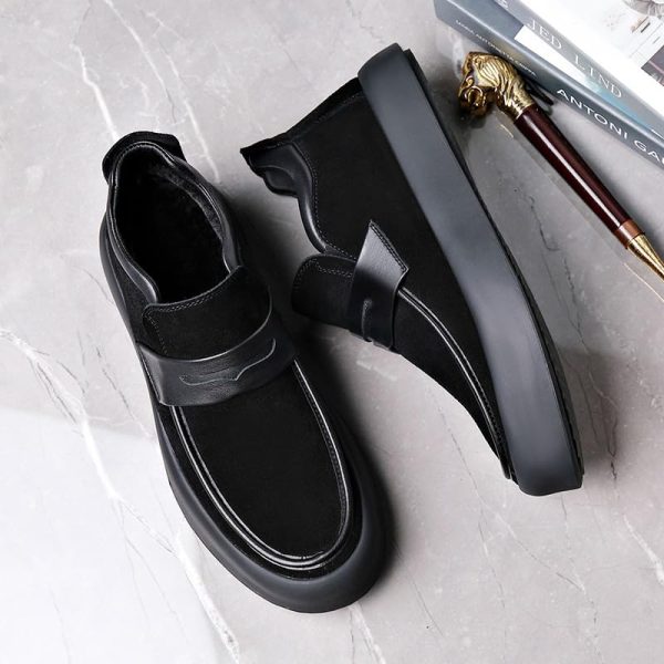 Party Loafers for Men's Pu Leather Uniform Solid Color Block Heel Shoe for Casual Wedding Party Prom Slip-on