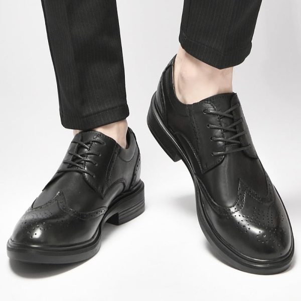 Dress Formal Shoes for Mens Lace-up Cap Toe Design Wedding Non Slip Low Top Block Heel Height Increasing Shoe Vegan Leather