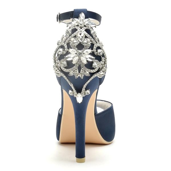 Lady Satin Dress Platform High Heels Wedding Sandals Crystal Back with Free Earrings