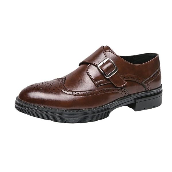 Monk Brogue Dress Formal Shoes for Men Tuxedo Business Slip On Breathable Business Tuxedo Wedding Block Heel Formal Synthetic