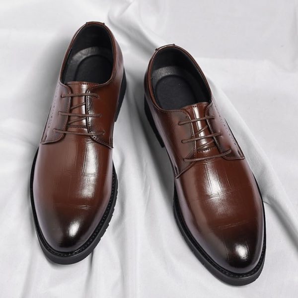 Men's Oxford Shoes Business Lace Up Round Toe Leather Non Slip Block Heel Shoes for Wedding Evening Uniform Office