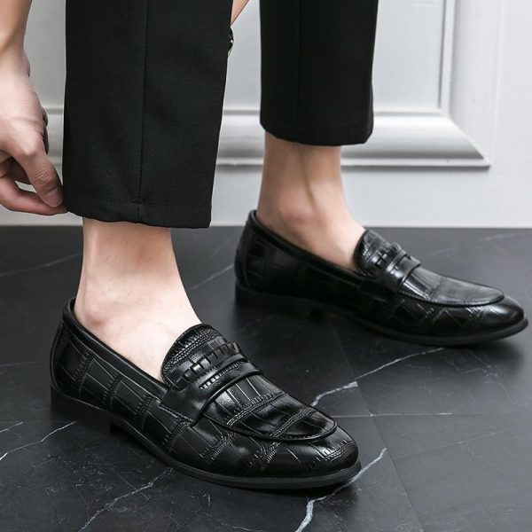 Men Oxford Dress Shoes Formal Slip On Business Leather Plain Toe Low Heel Non Slip Rubber Sole Comfortable Office Wedding Shoes