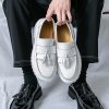 Tassel Loafers for Men's Patent Leather Platform Dress Shoes Chunky Block Heel Heighten Non-Slip Lug Sole Slip On Big Toe Formal