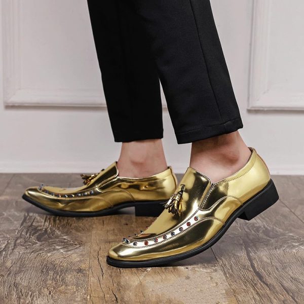 Men Formal Tassel Shoes Dress Oxford Block Heel Shoe for Business Office Party Wedding Comfort Orthopedic Pointed Toe Slip On