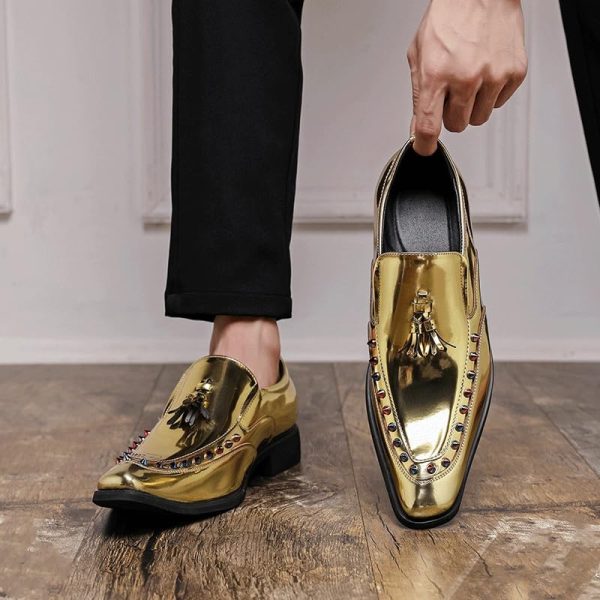 Men Formal Tassel Shoes Dress Oxford Block Heel Shoe for Business Office Party Wedding Comfort Orthopedic Pointed Toe Slip On