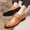 Hollow Monk Dress Shoes for Men Business Prom Block Heel Shoe for Business Office Party Wedding Plain Toe Slip On Leather