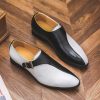 Oxford Monk Shoes for Mens Heel Non Slip Anti-Slip Low Top Rubber Sole Prom Slip On Plain Toe Wedding Luxury Leather