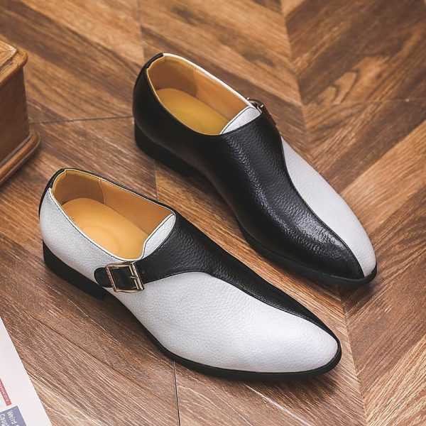 Oxford Monk Shoes for Mens Heel Non Slip Anti-Slip Low Top Rubber Sole Prom Slip On Plain Toe Wedding Luxury Leather