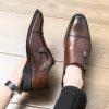 Double Monk Oxford Dress Shoes for Mens Classic Evening Slip On Business Tuxedo Wedding Non Slip Block Heel Anti-Slip Slip