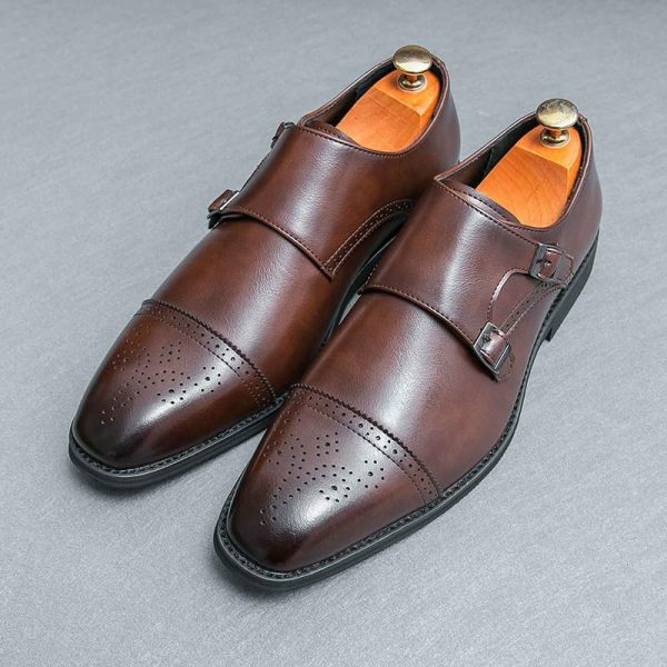Double Monk Oxford Dress Shoes for Mens Classic Evening Slip On Business Tuxedo Wedding Non Slip Block Heel Anti-Slip Slip